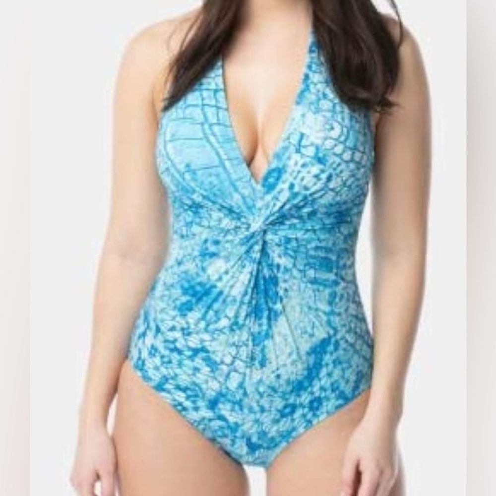 Contours By Coco Reef Cerulean Python Jewel One-Piece‎ Swimsuit Size 14/38C NWT - Picture 1 of 7